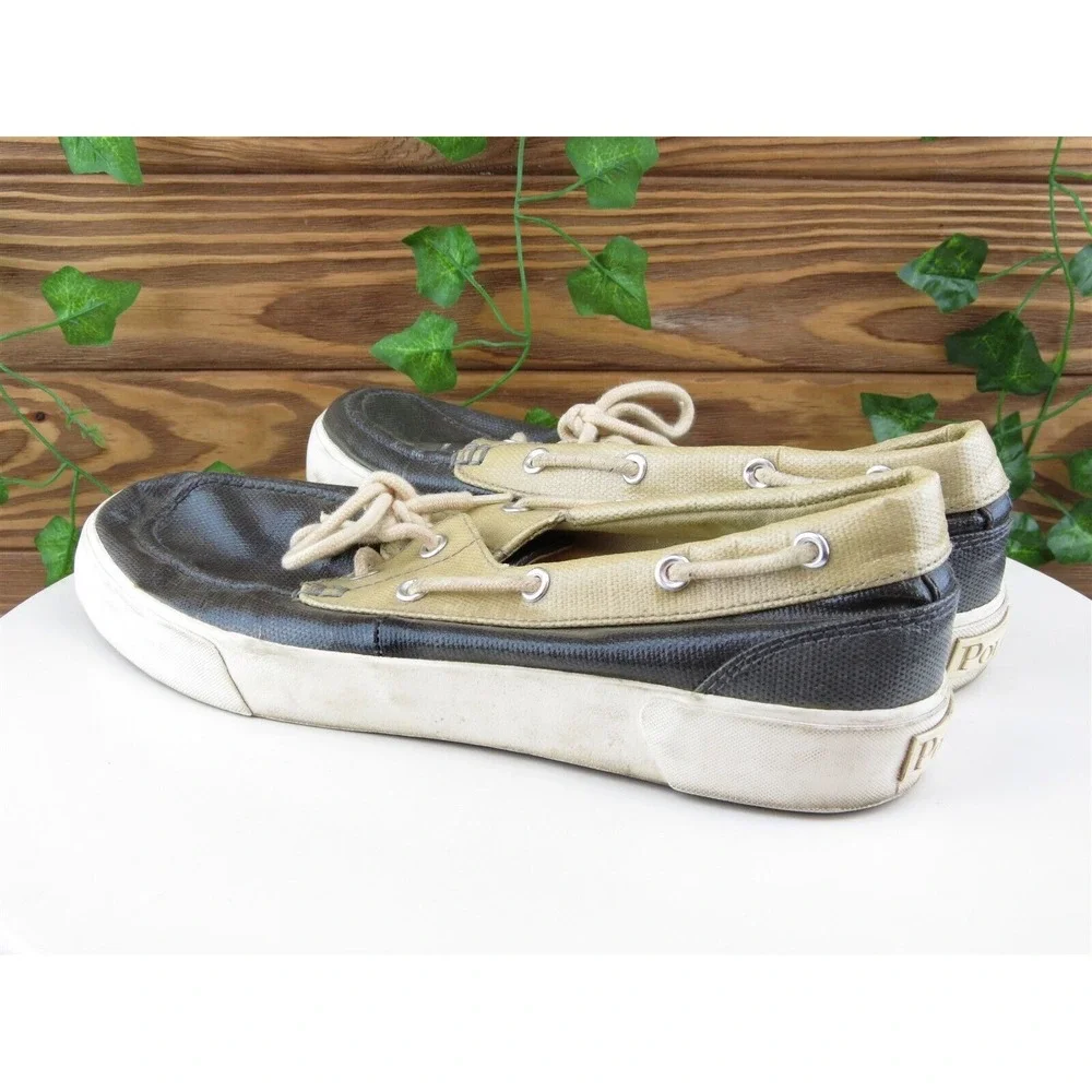 Polo Ralph Lauren Sz 10 Boat Shoe‎ Gray Coated Canvas Men Lace Up Lander Medium